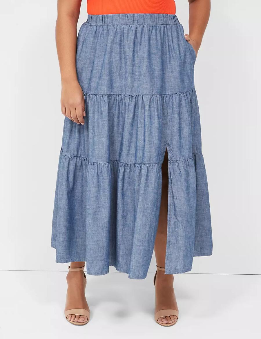 Lane Bryant Chambray Maxi Gonne Donna Blu | ORW957PQ