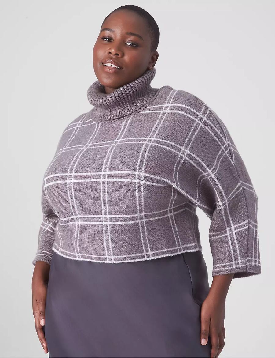 Lane Bryant Classic 3/4-Sleeve Mock-Neck Jacquard Crop Maglioni Donna Grigie | DQQ3639UM