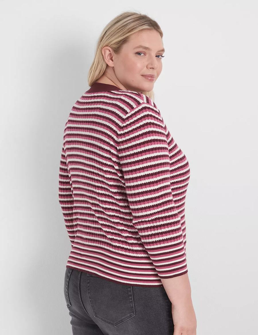 Lane Bryant Classic 3/4-Sleeve V-Neck Button-Front - Stripe Cardigan Donna Rosse | FON4382IR