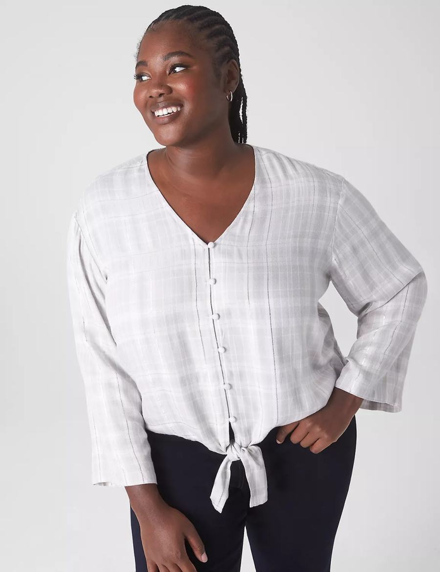 Lane Bryant Classic Button-Down Tie-Hem Top Camicie Donna Bianche | JJB4534RX