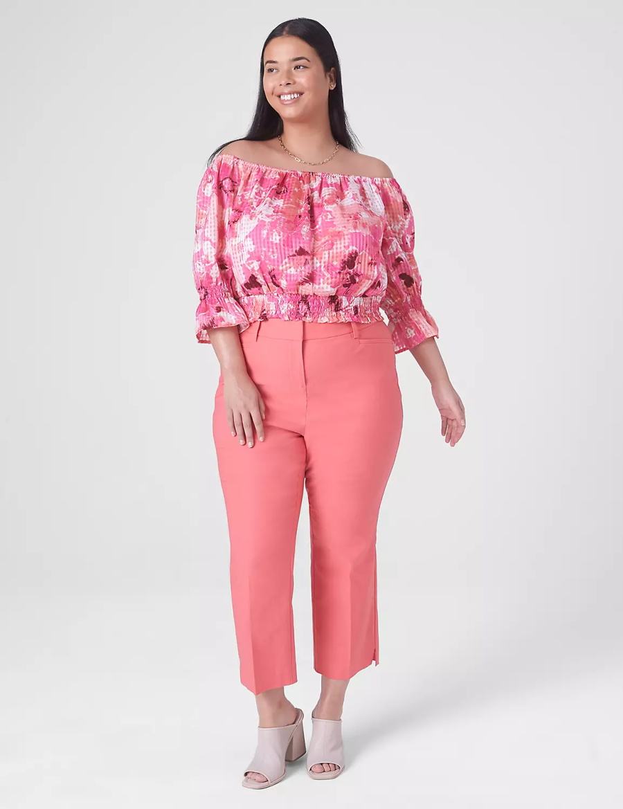 Lane Bryant Classiche Crop Off-The-Shoulder Chiffon Top Canotta Donna Rosa | QBW5430AU