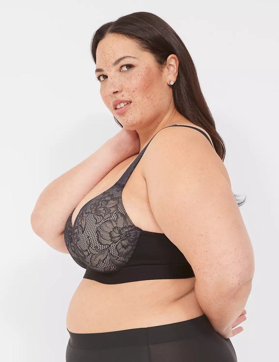 Lane Bryant Comfort Bliss Lightly Lined Plunge With Lace Bralette Donna Nere | QZZ6061AL