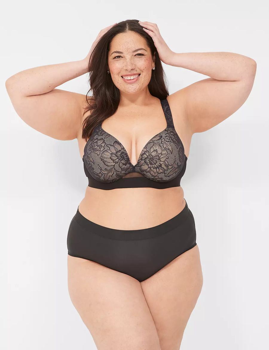 Lane Bryant Comfort Bliss Lightly Lined Plunge With Lace Bralette Donna Nere | QZZ6061AL