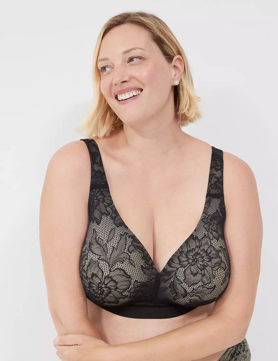 Lane Bryant Comfort Bliss Lightly Lined No-Wire With Lace Bralette Donna Nere | YEU6492SM