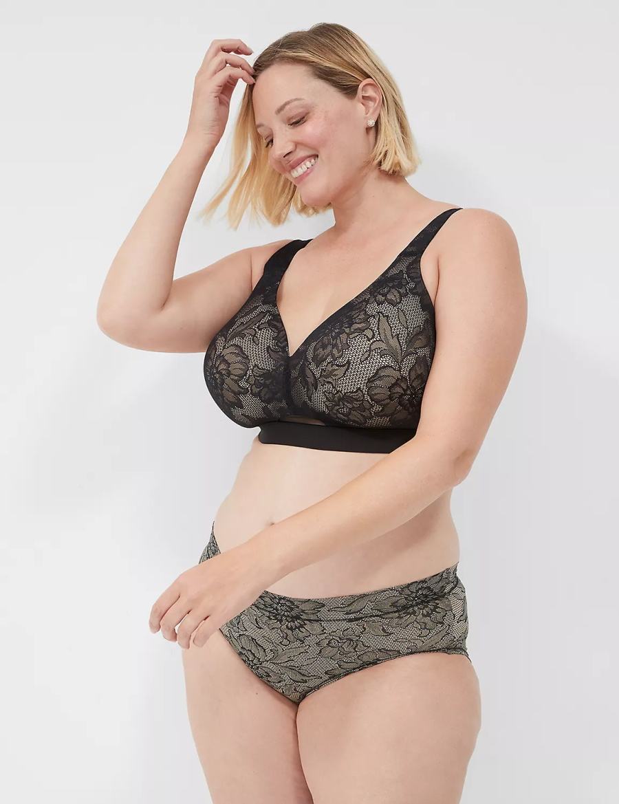 Lane Bryant Comfort Bliss Lightly Lined No-Wire With Lace Bralette Donna Nere | YEU6492SM