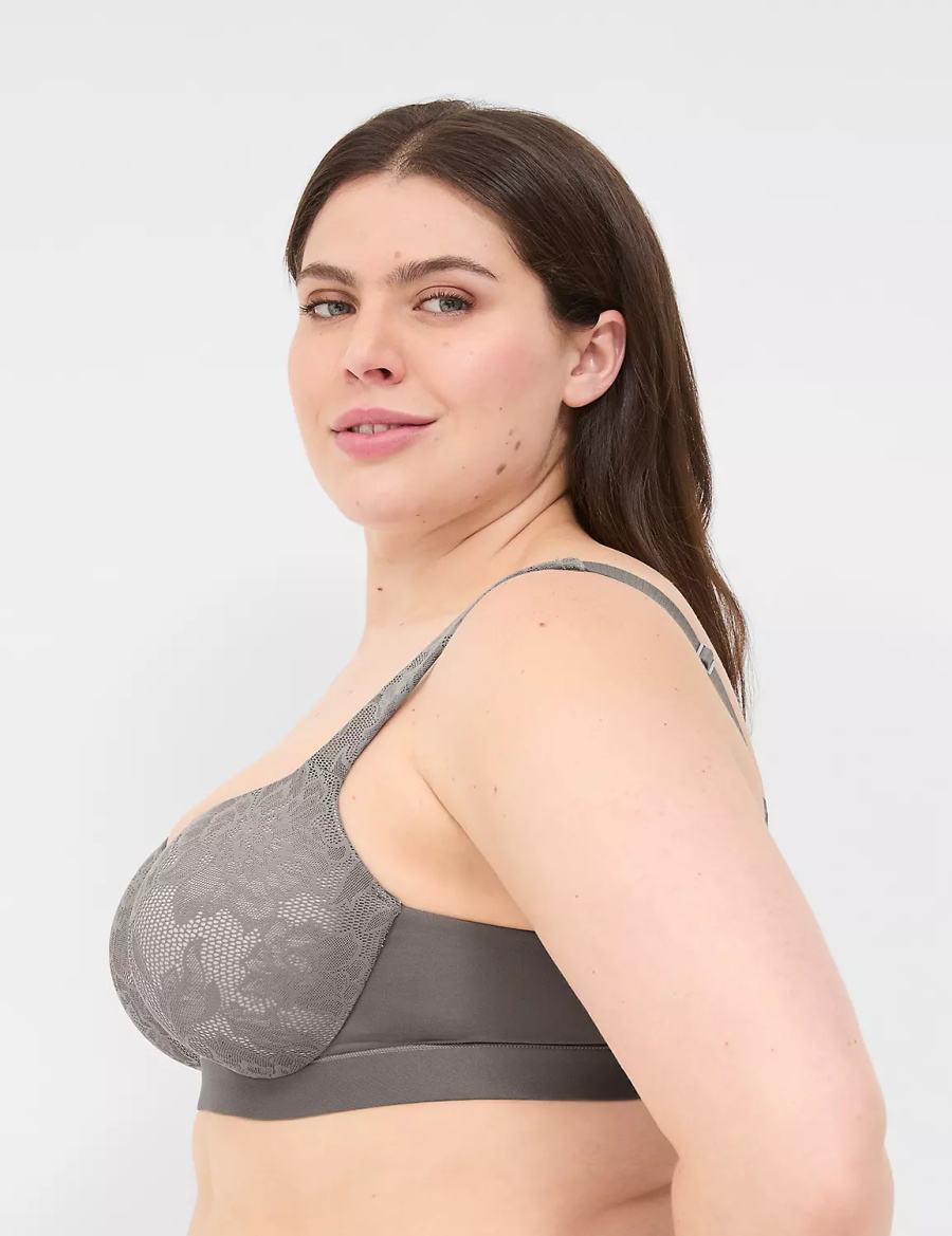 Lane Bryant Comfort Bliss Lightly Lined With Lace Reggiseno A Balconcino Donna Grigie Scuro | LWB5443XQ