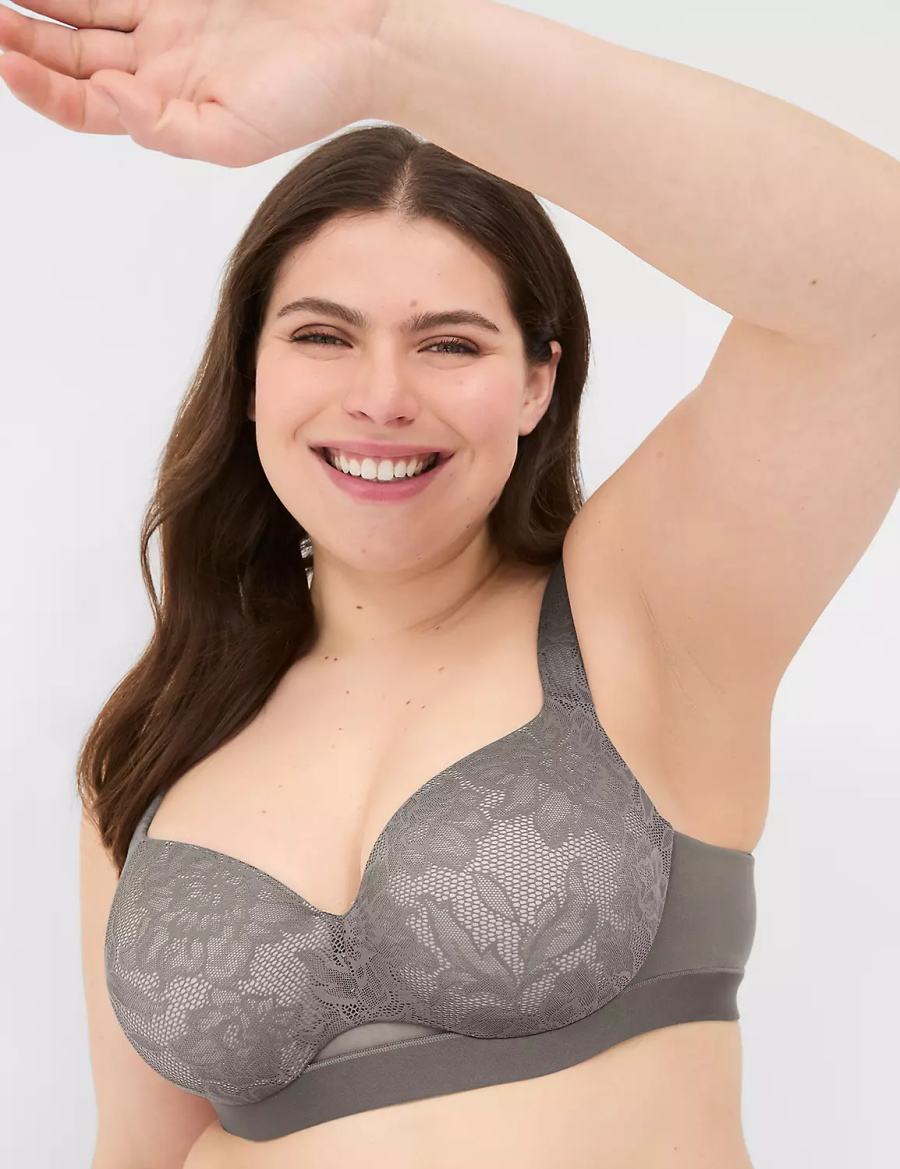 Lane Bryant Comfort Bliss Lightly Lined With Lace Reggiseno A Balconcino Donna Grigie Scuro | LWB5443XQ