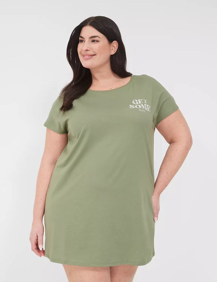 Lane Bryant Comfy Cotton Boatneck Sleepshirt Magliette Donna Verdi | NVE166GB