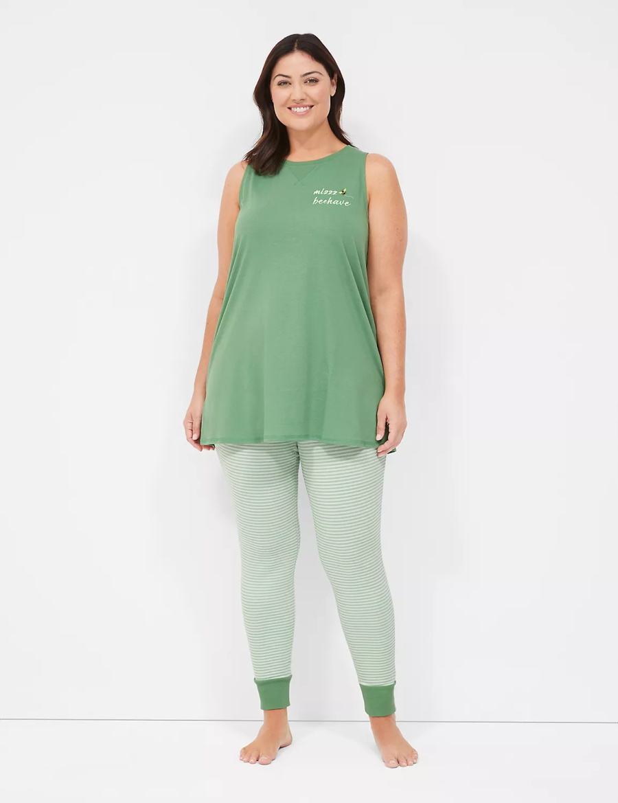 Lane Bryant Comfy Cotton Graphic Tunic & Legging PJ Set Pigiama Donna Verdi Colorate | PME4989WL