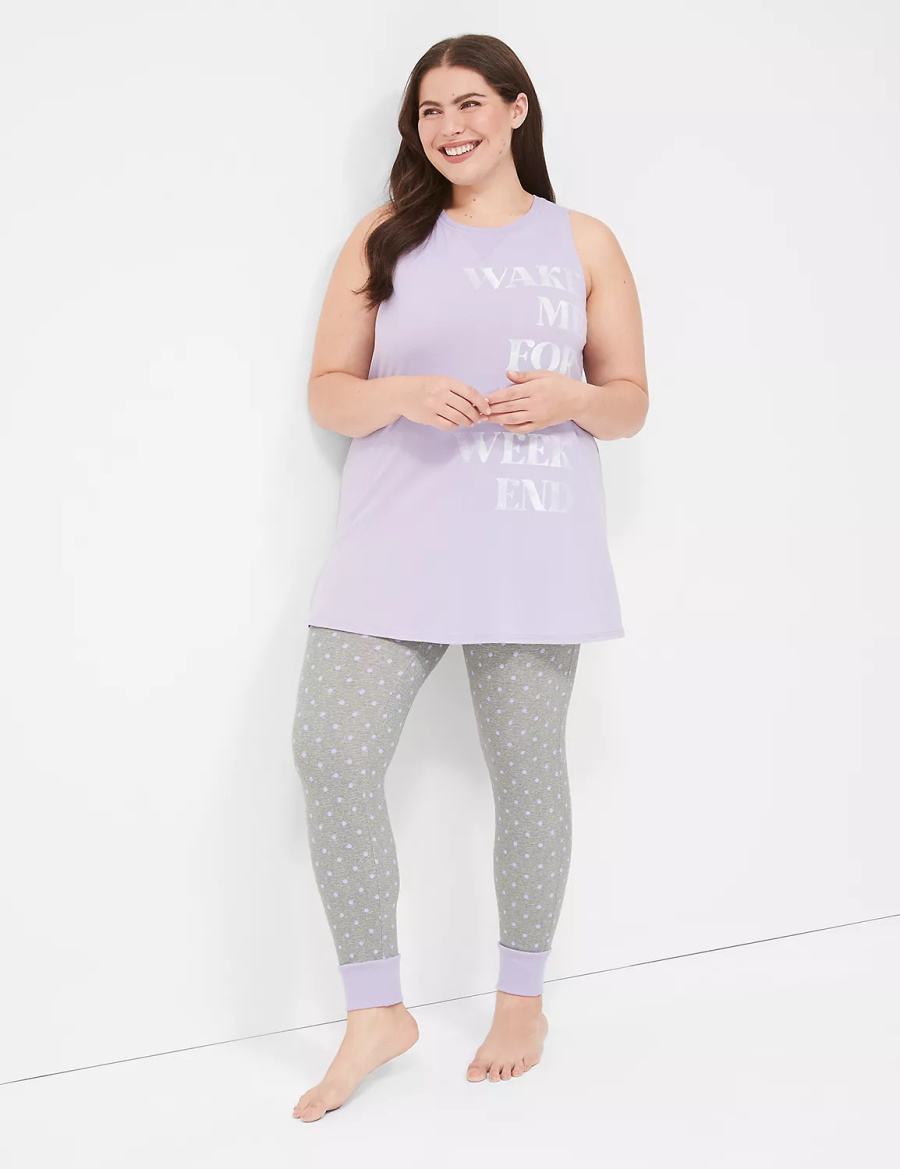 Lane Bryant Comfy Cotton Graphic Tunic & Legging PJ Set Pigiama Donna Viola Grigie | XUP5619KS