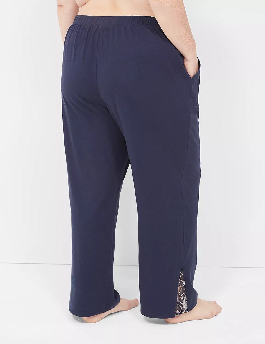 Lane Bryant Comfy Cotton Lace-Trim Block Pantaloni Donna Blu | NSM261UG