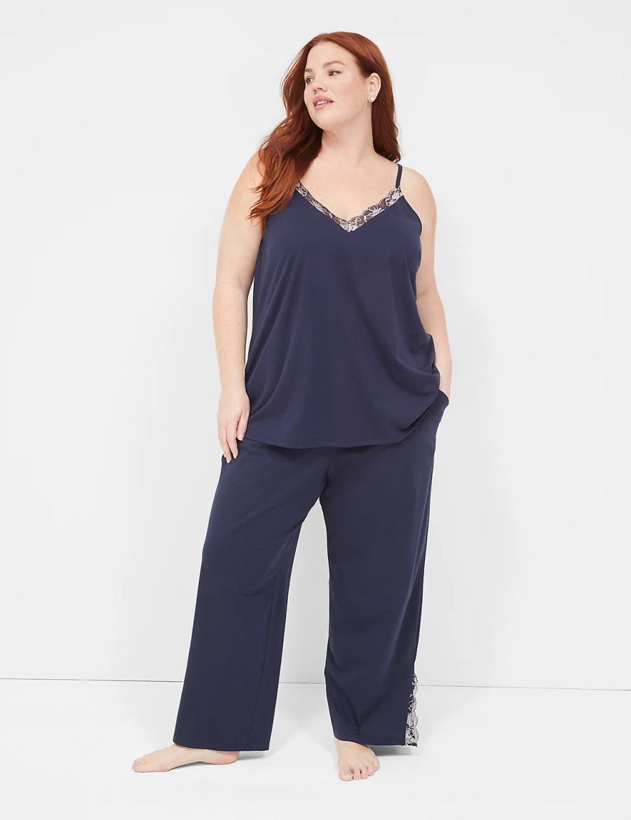 Lane Bryant Comfy Cotton Lace-Trim Block Pantaloni Donna Blu | NSM261UG