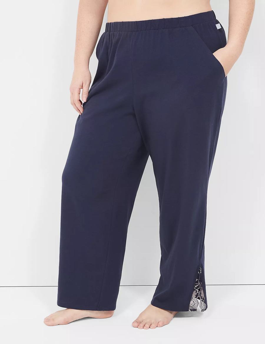 Lane Bryant Comfy Cotton Lace-Trim Block Pantaloni Donna Blu | NSM261UG