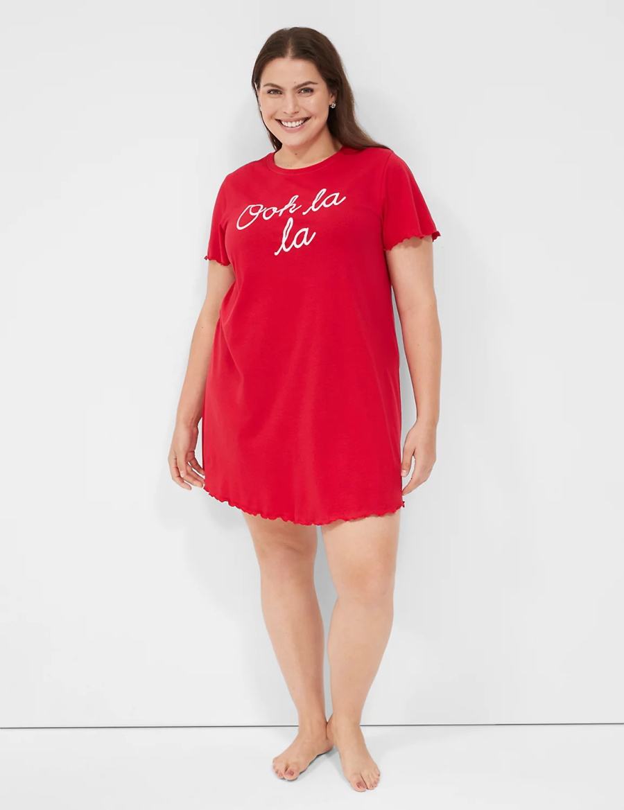 Lane Bryant Comfy Cotton Lettuce-Hem Sleepshirt Magliette Donna Rosse | ENG498PJ