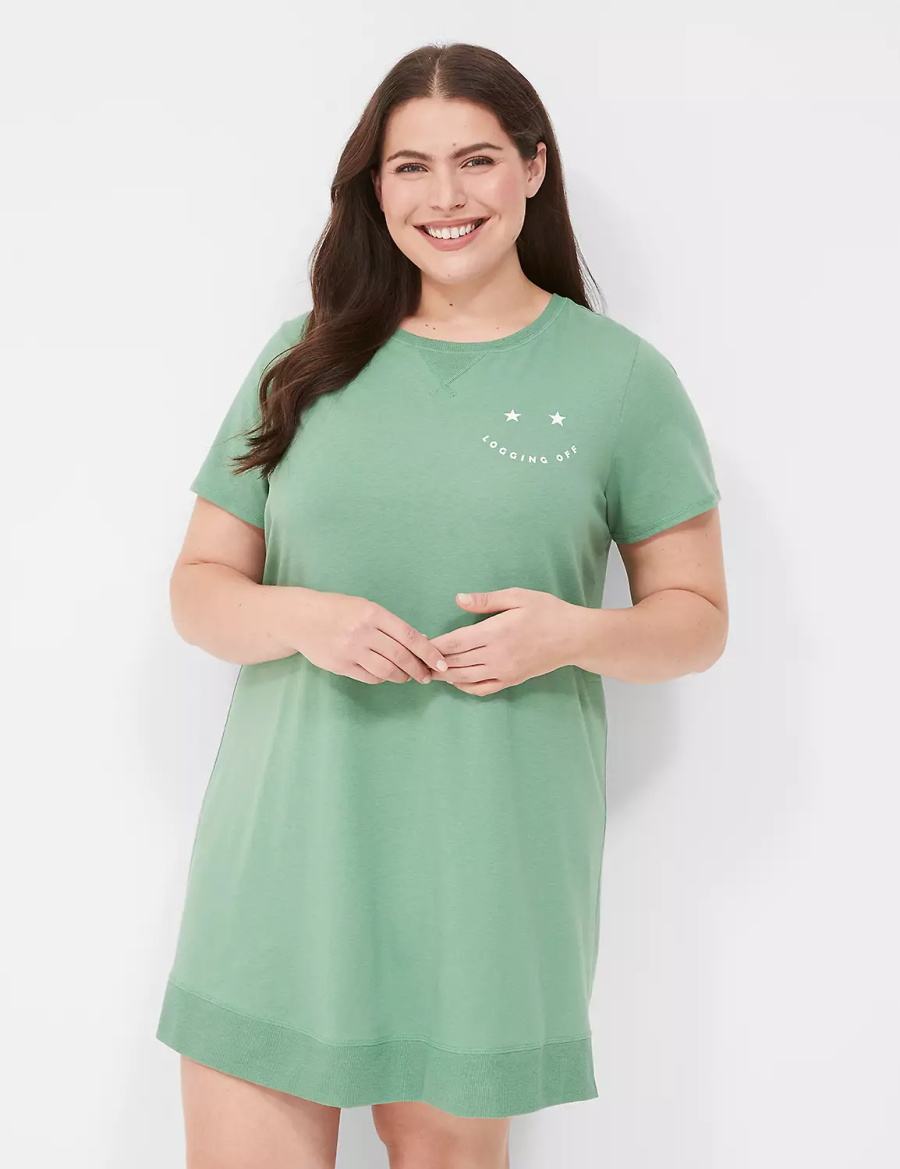 Lane Bryant Comfy Cotton Rib-Trim Sleepshirt Magliette Donna Verdi | AMT6666CG