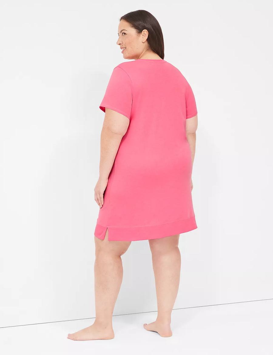 Lane Bryant Comfy Cotton Rib-Trim Sleepshirt Magliette Donna Rosa | JVE2294DA