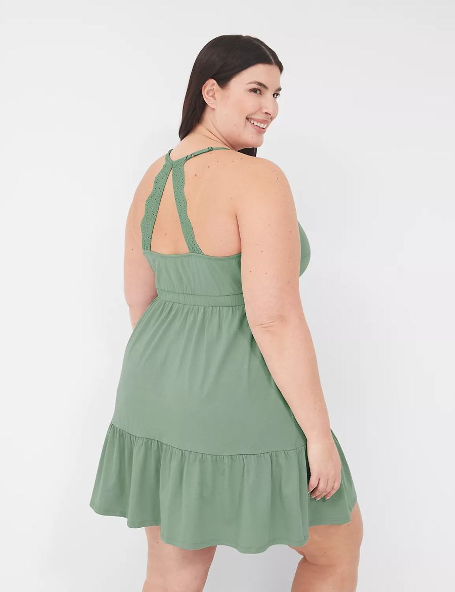 Lane Bryant Comfy Cotton Strappy-Back Chemise Vestito Donna Verdi | TBL7615UV