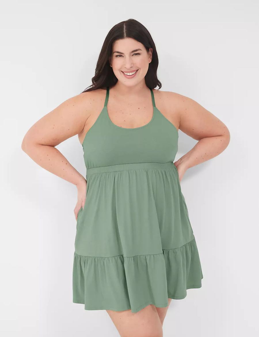 Lane Bryant Comfy Cotton Strappy-Back Chemise Vestito Donna Verdi | TBL7615UV