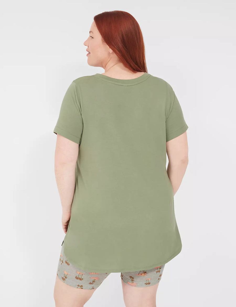 Lane Bryant Comfy Cotton Tunic Tee & Bike Short PJ Set Pigiama Donna Verdi Colorate | KNX6858KU