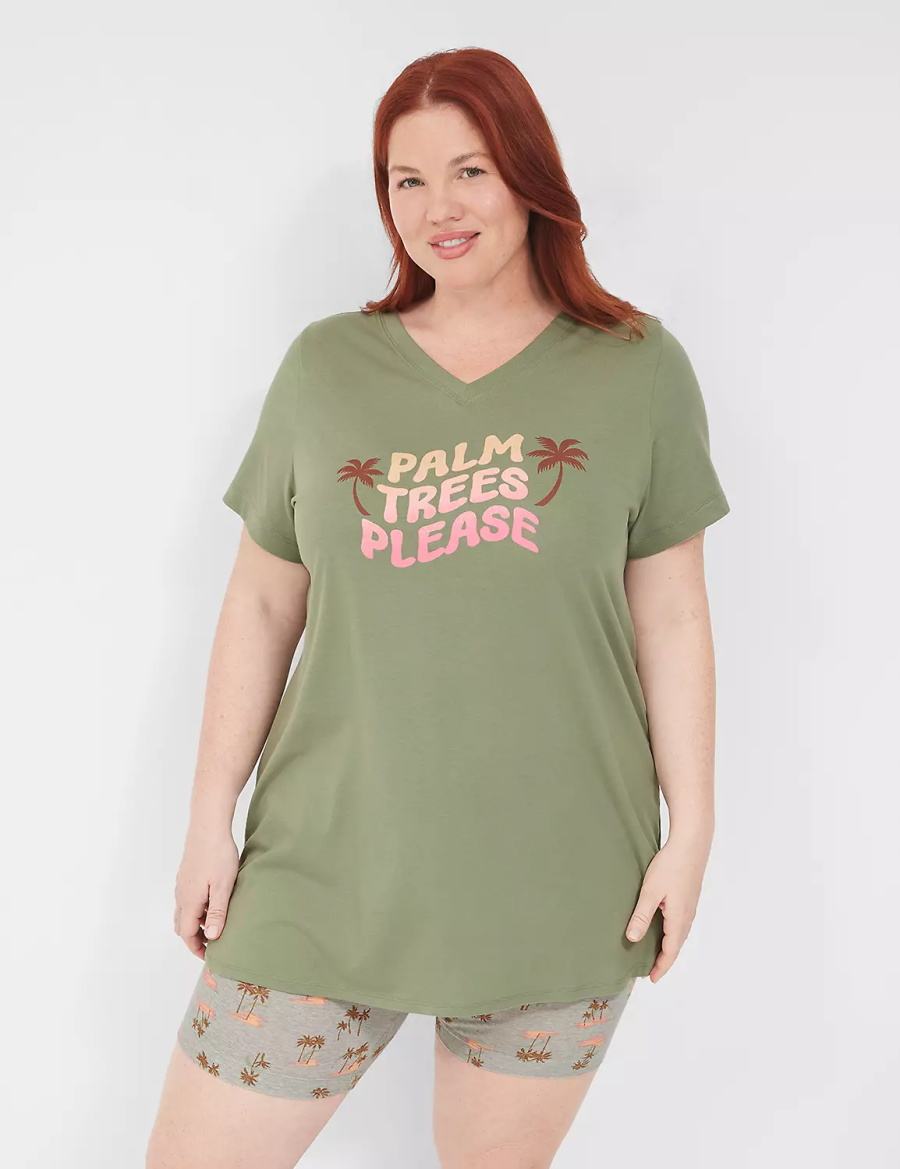 Lane Bryant Comfy Cotton Tunic Tee & Bike Short PJ Set Pigiama Donna Verdi Colorate | KNX6858KU