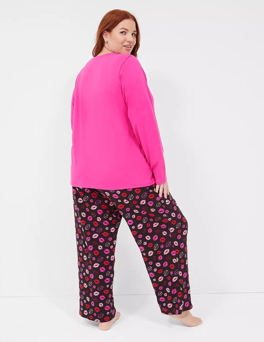 Lane Bryant Comfy Cotton V-Neck Tee & Block Pant PJ Set Pigiama Donna Viola Colorate | QKQ817BT