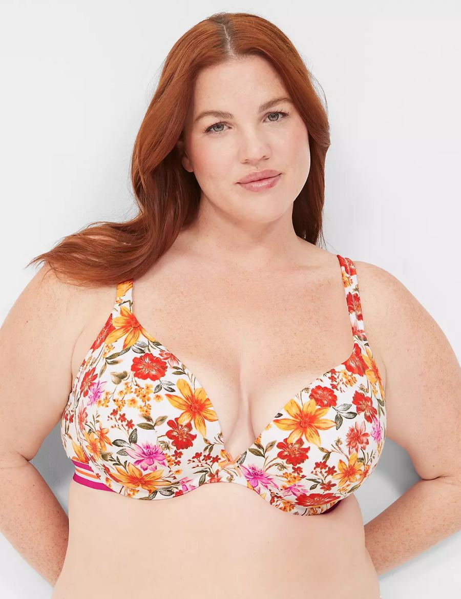 Lane Bryant Cotton Boost Plunge Bralette Donna Bianche | JWO6273QL