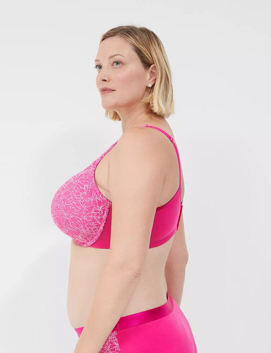 Lane Bryant Cotton Boost Plunge With Lace Bralette Donna Fucsia Scuro | CBY8168JW