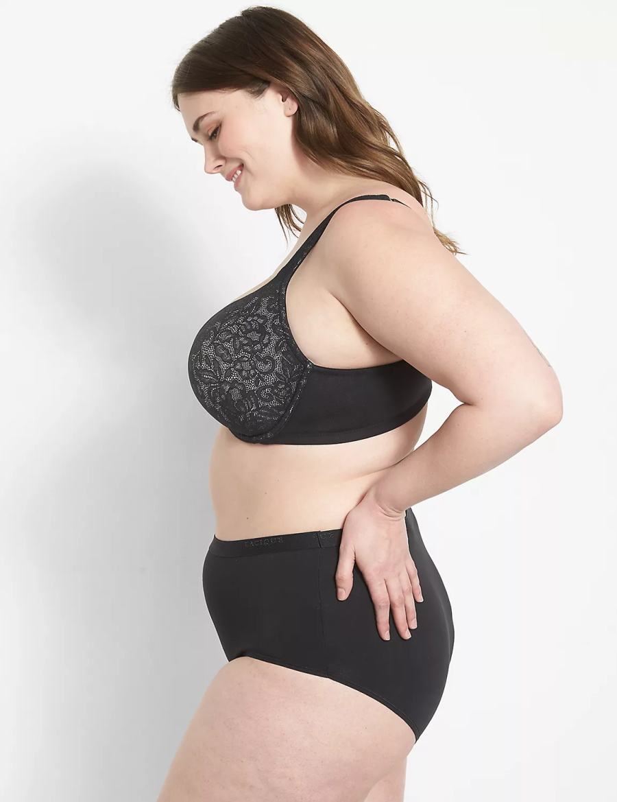 Lane Bryant Cotton Boost Plunge With Lace Bralette Donna Nere | GOO477OY