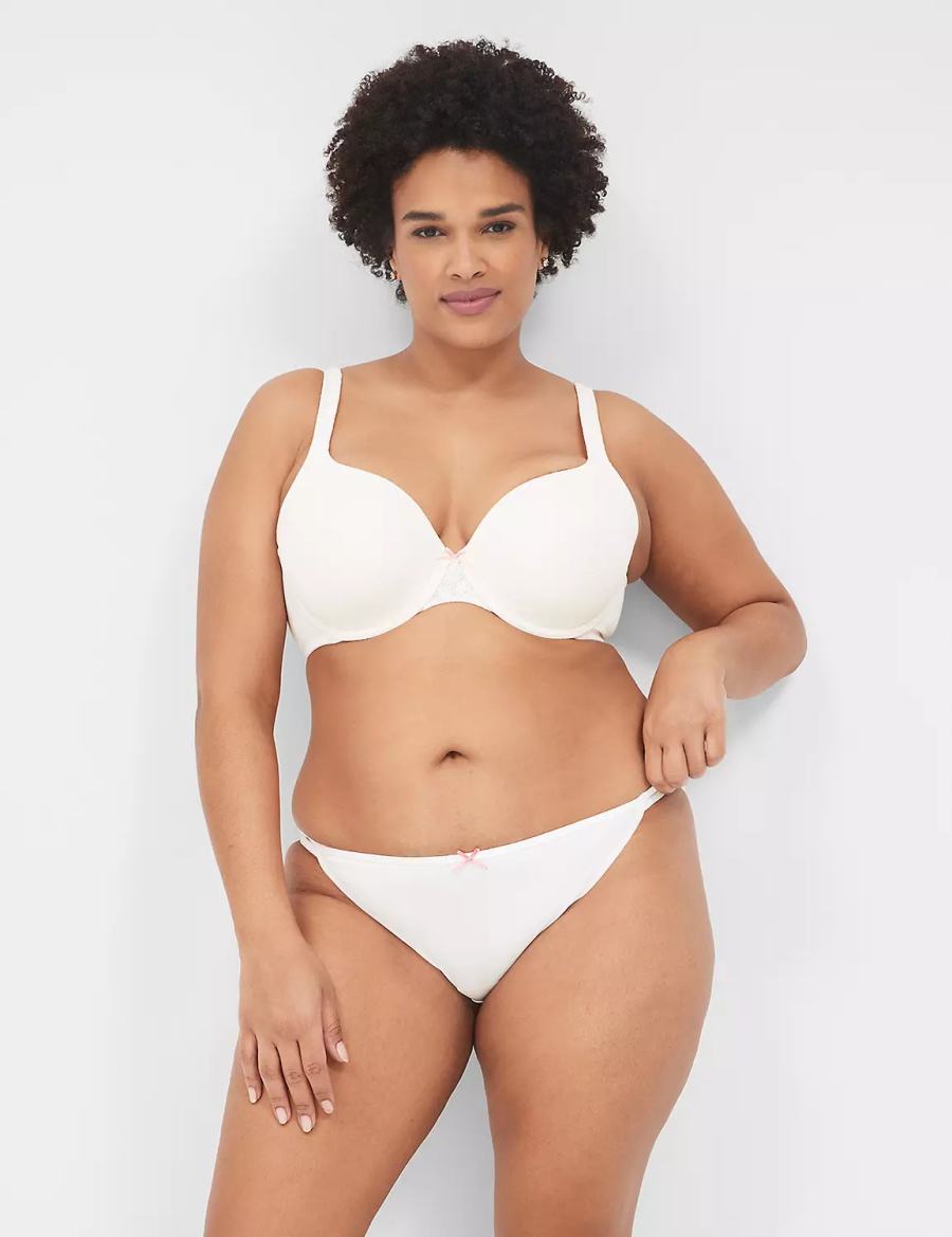 Lane Bryant Cotton Double-String With Lace Back Mutandina Bikini Donna Bianche | YZW558FT