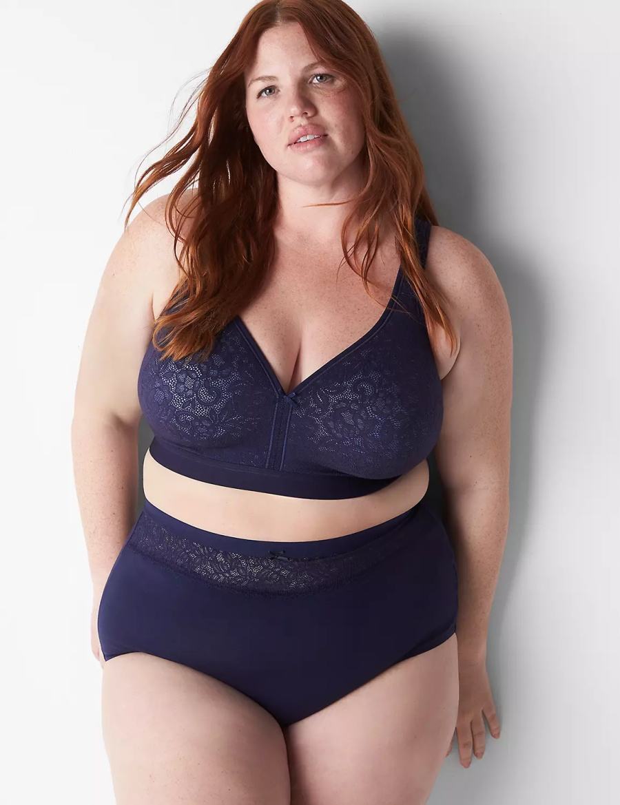 Lane Bryant Cotton High-Leg With Lace Waist Slip Donna Blu | VVK2778AC