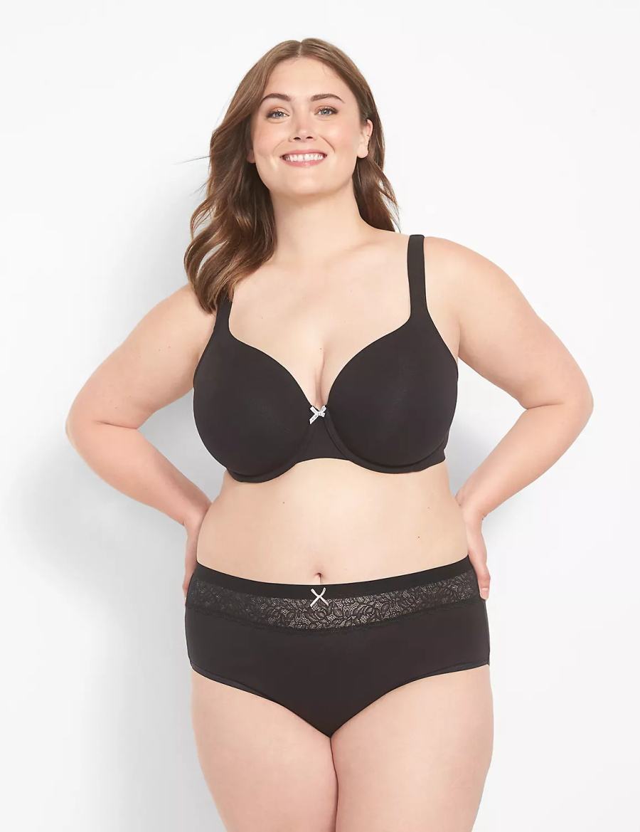 Lane Bryant Cotton High-Leg With Lace Waist Slip Donna Nere | YVJ983LU