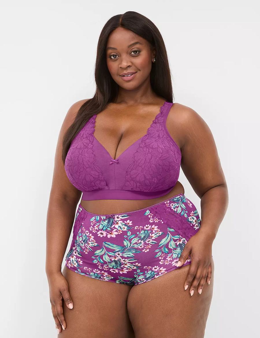 Lane Bryant Cotton High-Waist With Lace Back Slip Donna Viola | UPR926VV