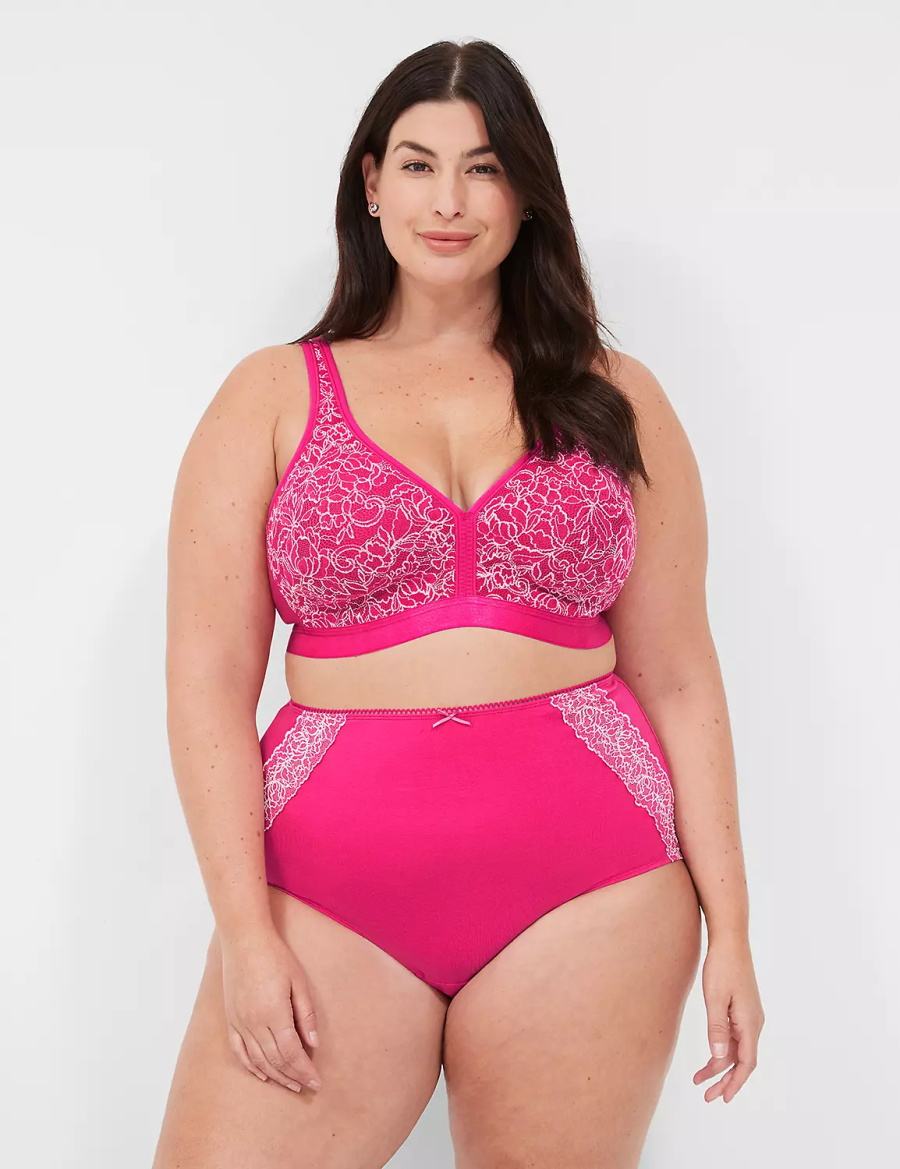 Lane Bryant Cotton High-Waist With Lace Back Slip Donna Fucsia Scuro | IQF658LO