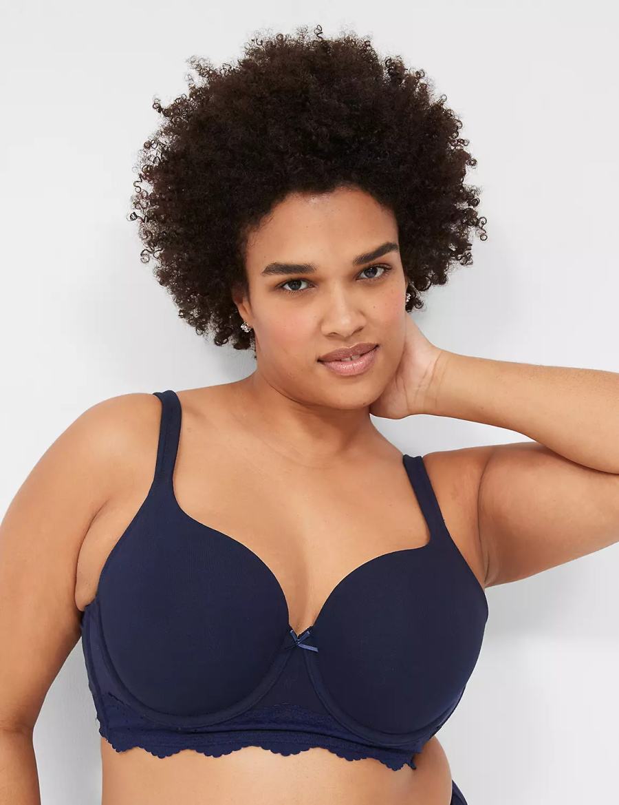 Lane Bryant Cotton Lace-Trim Longline Reggiseno A Maglietta Donna Blu | QGP7370PF