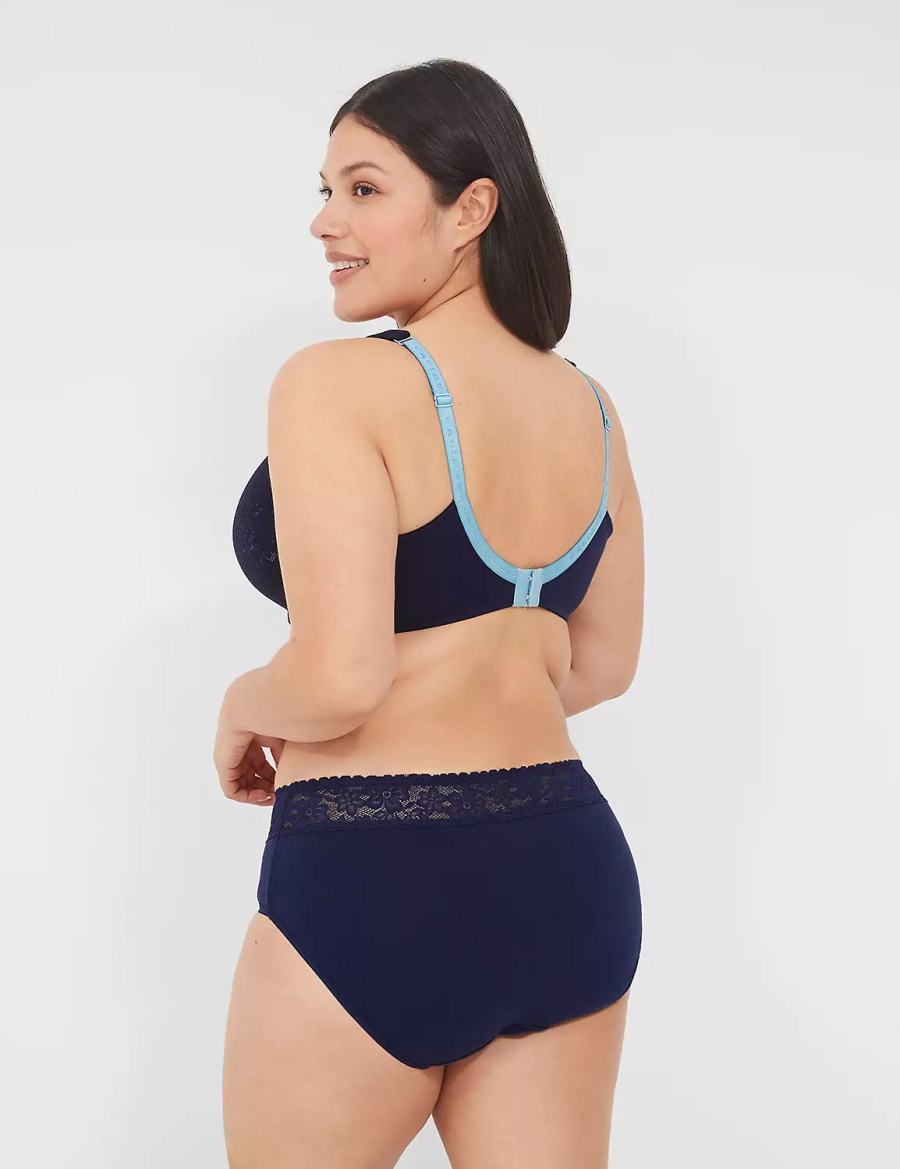 Lane Bryant Cotton Lightly Lined Full Coverage With Lace Bralette Donna Blu | QRC10016SZ