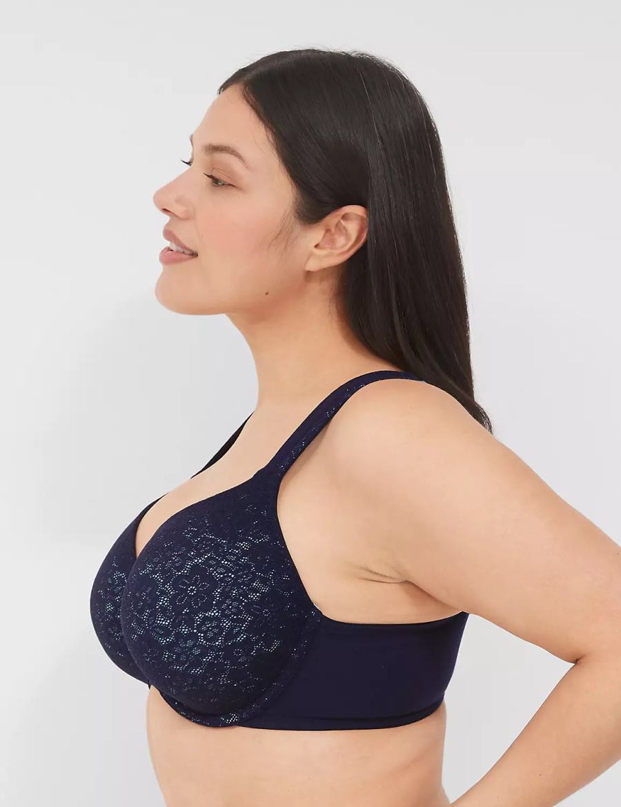 Lane Bryant Cotton Lightly Lined Full Coverage With Lace Bralette Donna Blu | QRC10016SZ