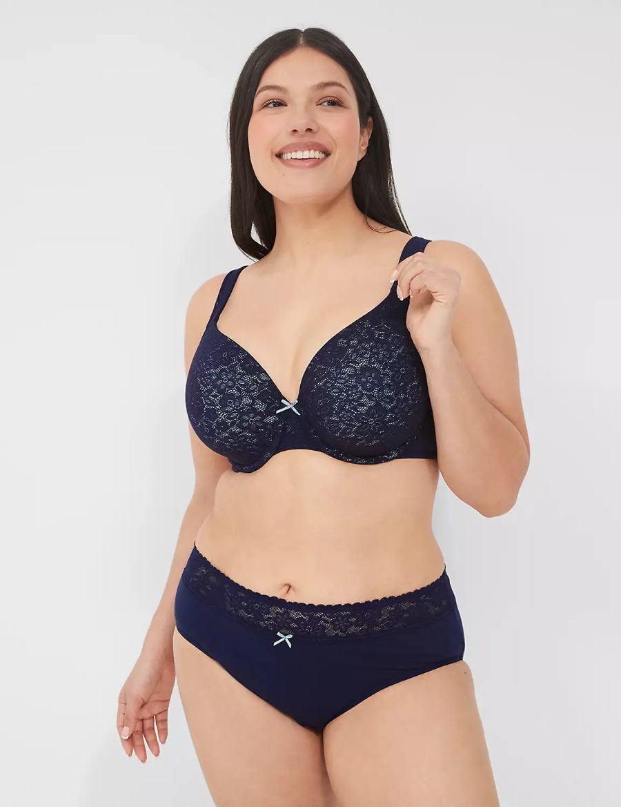 Lane Bryant Cotton Lightly Lined Full Coverage With Lace Bralette Donna Blu | QRC10016SZ