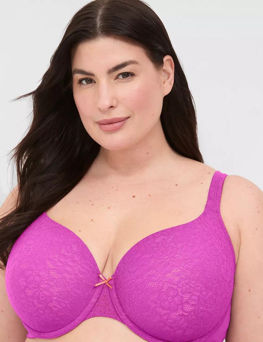 Lane Bryant Cotton Lightly Lined With Lace Reggiseno A Maglietta Donna Viola Bordeaux | BCG5117FL