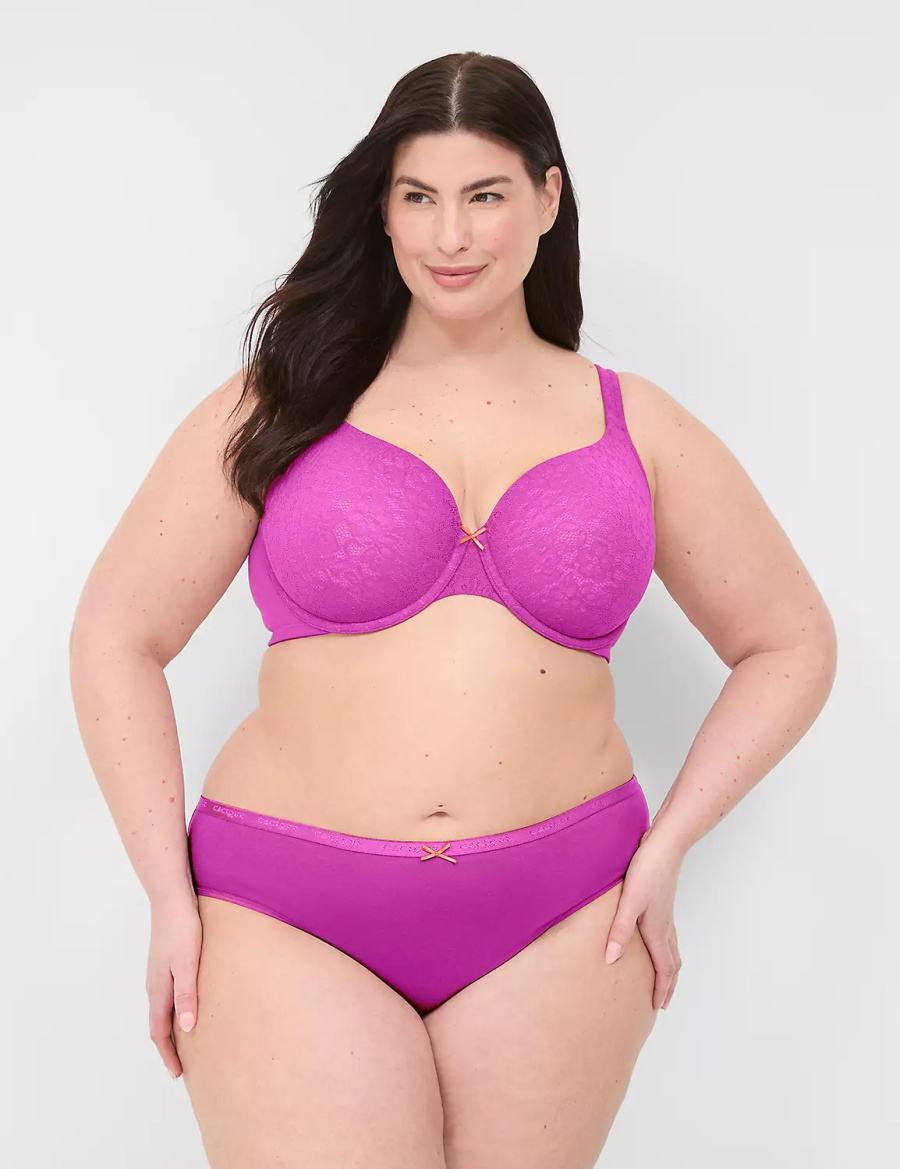 Lane Bryant Cotton Lightly Lined With Lace Reggiseno A Maglietta Donna Viola Bordeaux | BCG5117FL