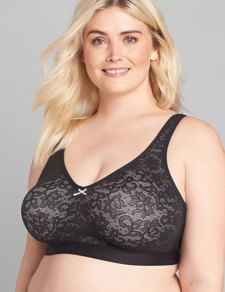 Lane Bryant Cotton No-Wire with Lace Reggiseno Sfoderato Donna Nere | DBH4942SY