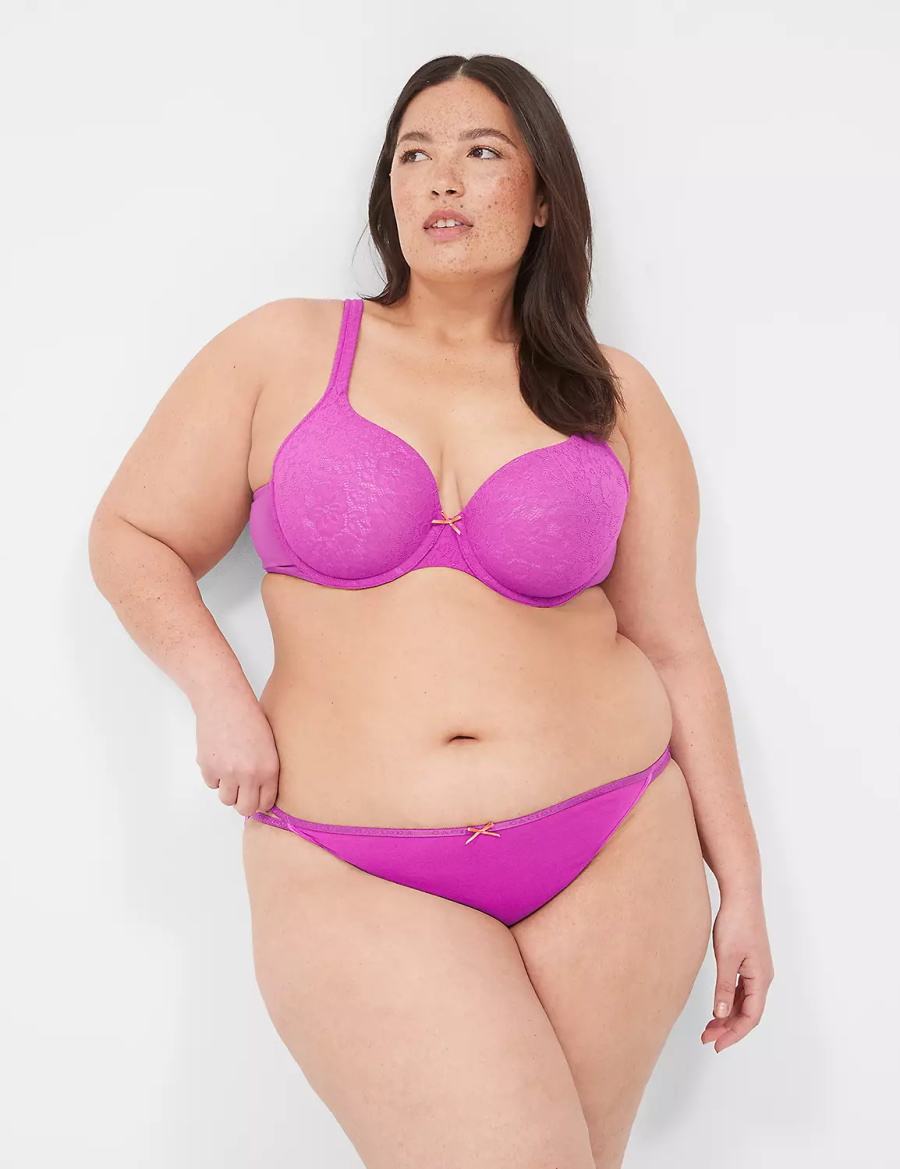 Lane Bryant Cotton String with Stretch Lace Back Mutandina Bikini Donna Viola Bordeaux | JBS703GU