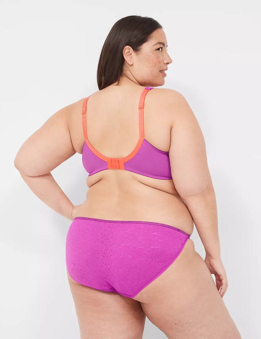 Lane Bryant Cotton String with Stretch Lace Back Mutandina Bikini Donna Viola Bordeaux | JBS703GU