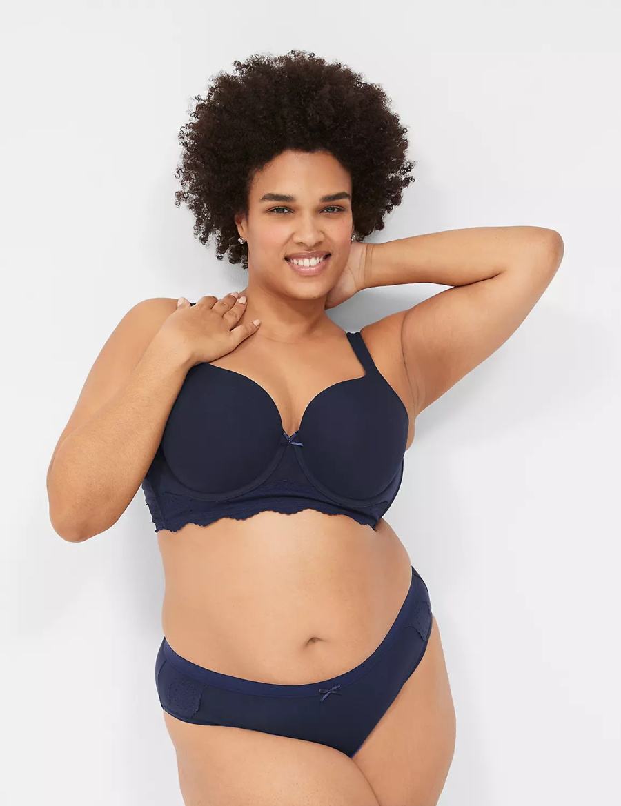 Lane Bryant Cotton With Lace Mutandine Hipster Donna Blu | OFL258LO