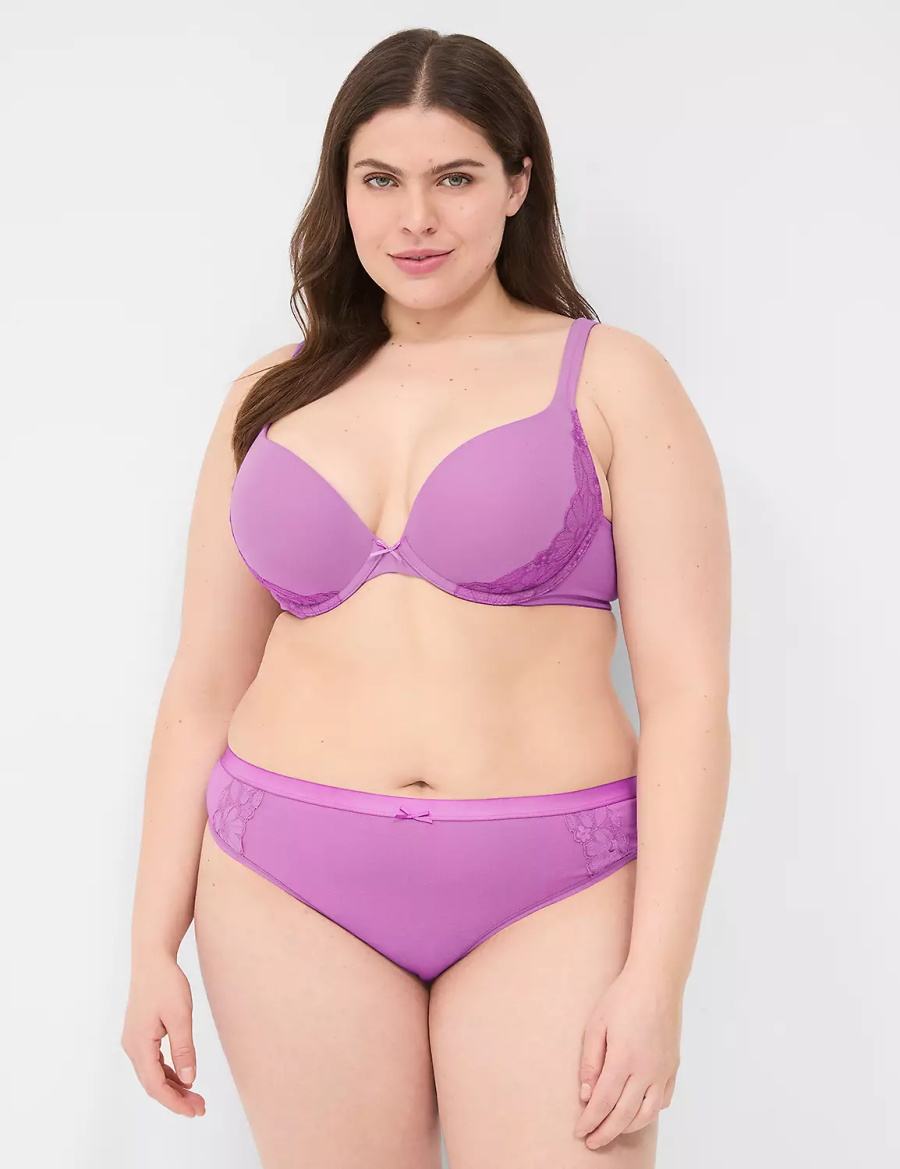 Lane Bryant Cotton With Lace Trim Mutandine Perizoma Donna Viola | OCX5787SV