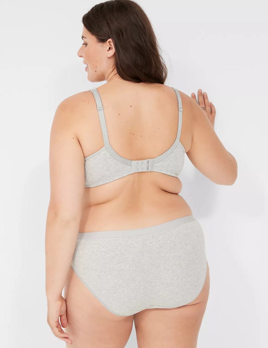 Lane Bryant Cotton With Lace Waist Mutandine Hipster Donna Grigie Chiaro | DHI8340UX