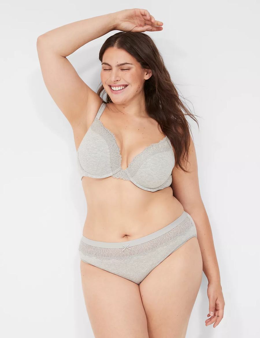 Lane Bryant Cotton With Lace Waist Mutandine Hipster Donna Grigie Chiaro | DHI8340UX