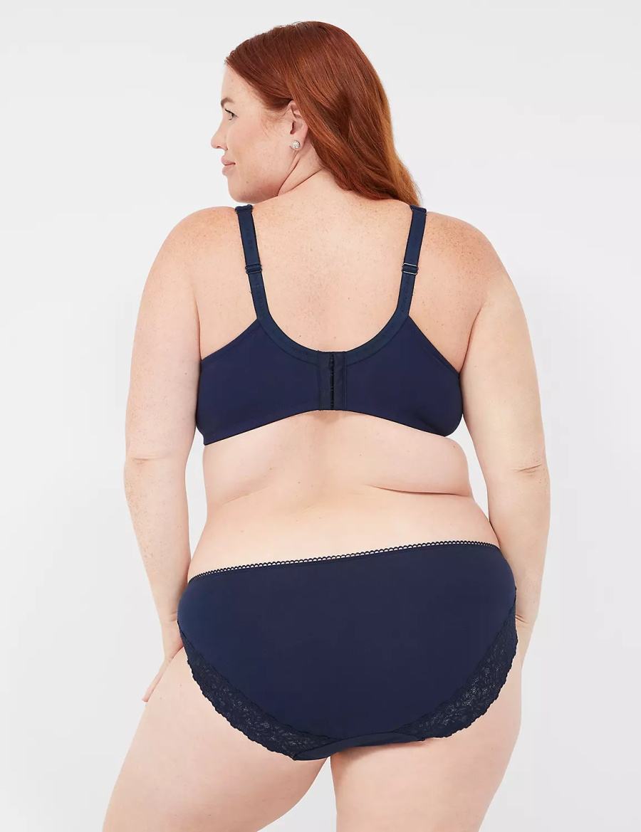 Lane Bryant Cotton with Lace-Trimmed Back Mutandine Hipster Donna Blu | GRV4963HH