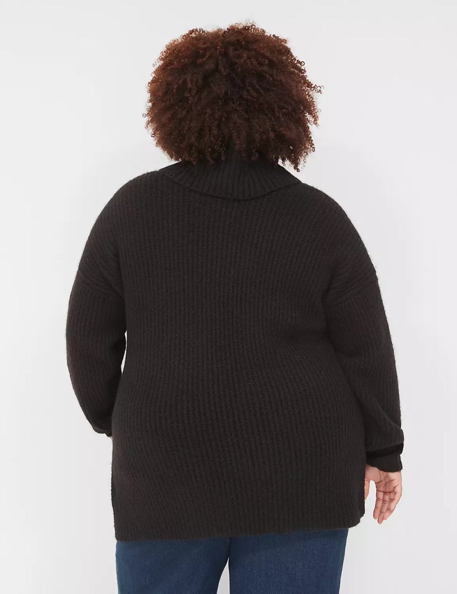 Lane Bryant Cowlneck Ribbed Long Maglioni Donna Nere | EGO7181MT