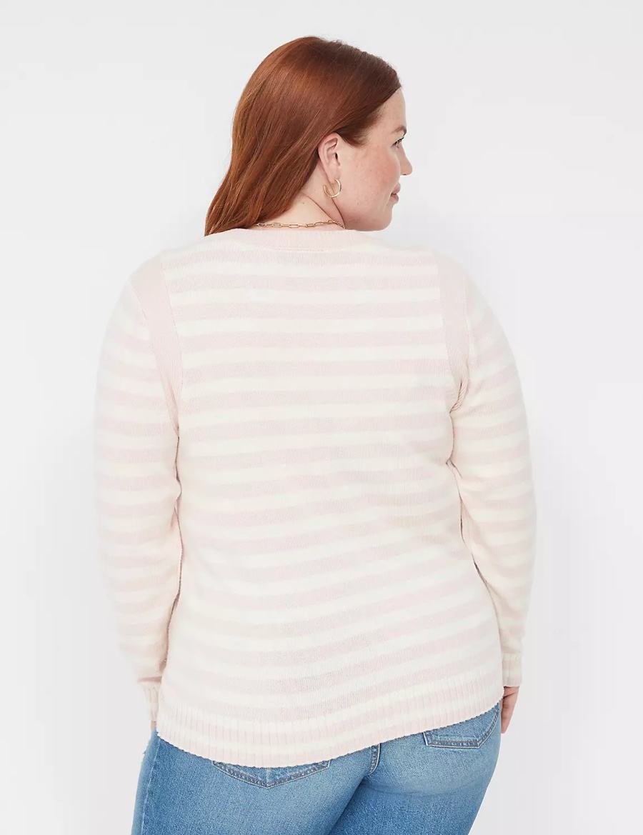 Lane Bryant Crew-Neck Button-Shoulder Stripe Maglioni Donna Corallo | ZUF6064YY