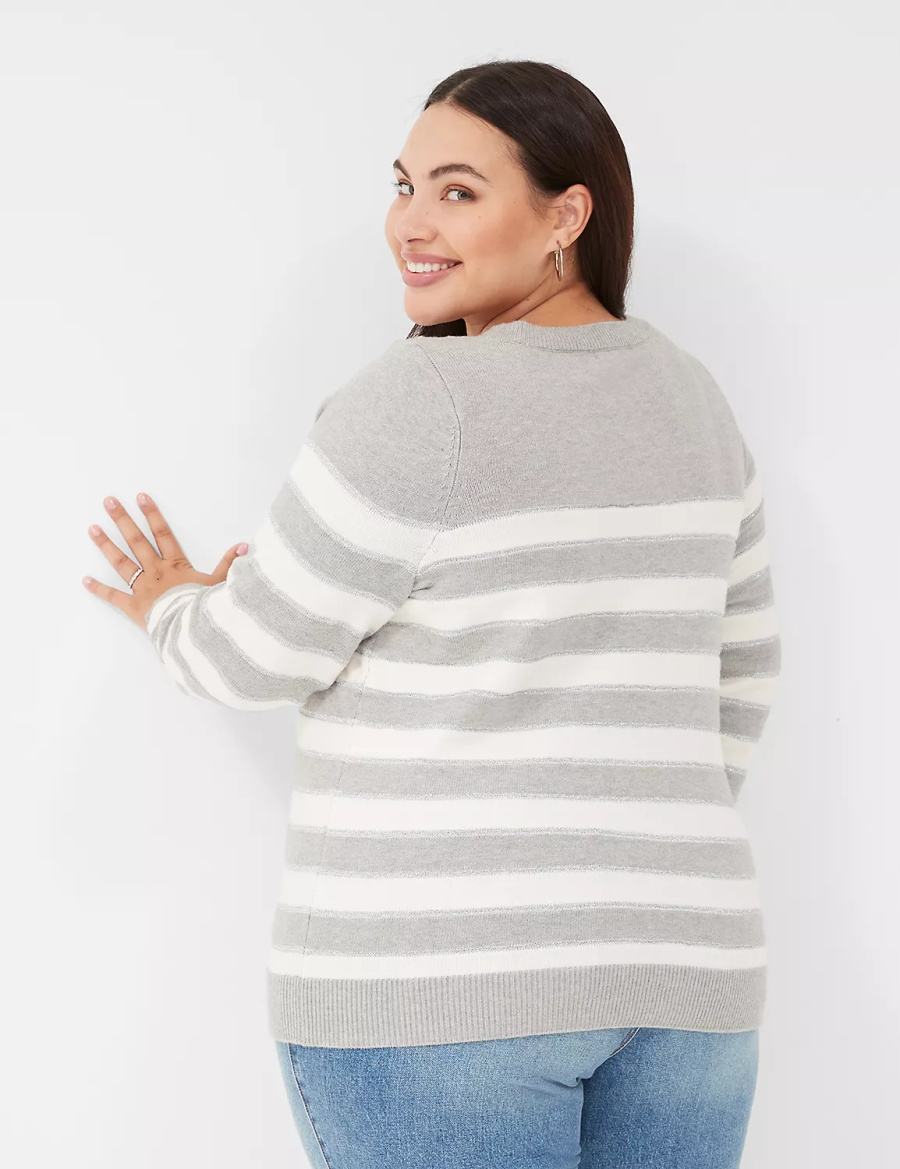 Lane Bryant Crew-Neck Button-Shoulder Striped Maglioni Donna Marroni | COM5189IC